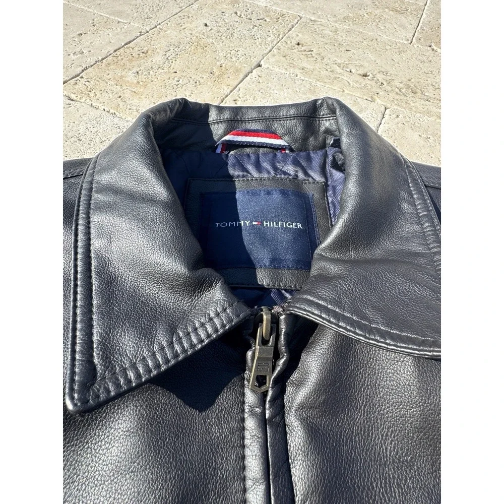 MEN'S TOMMY HILFIGER DARK BROWN FAUX LEATHER BOMBER WINTER JACKET‎ XL